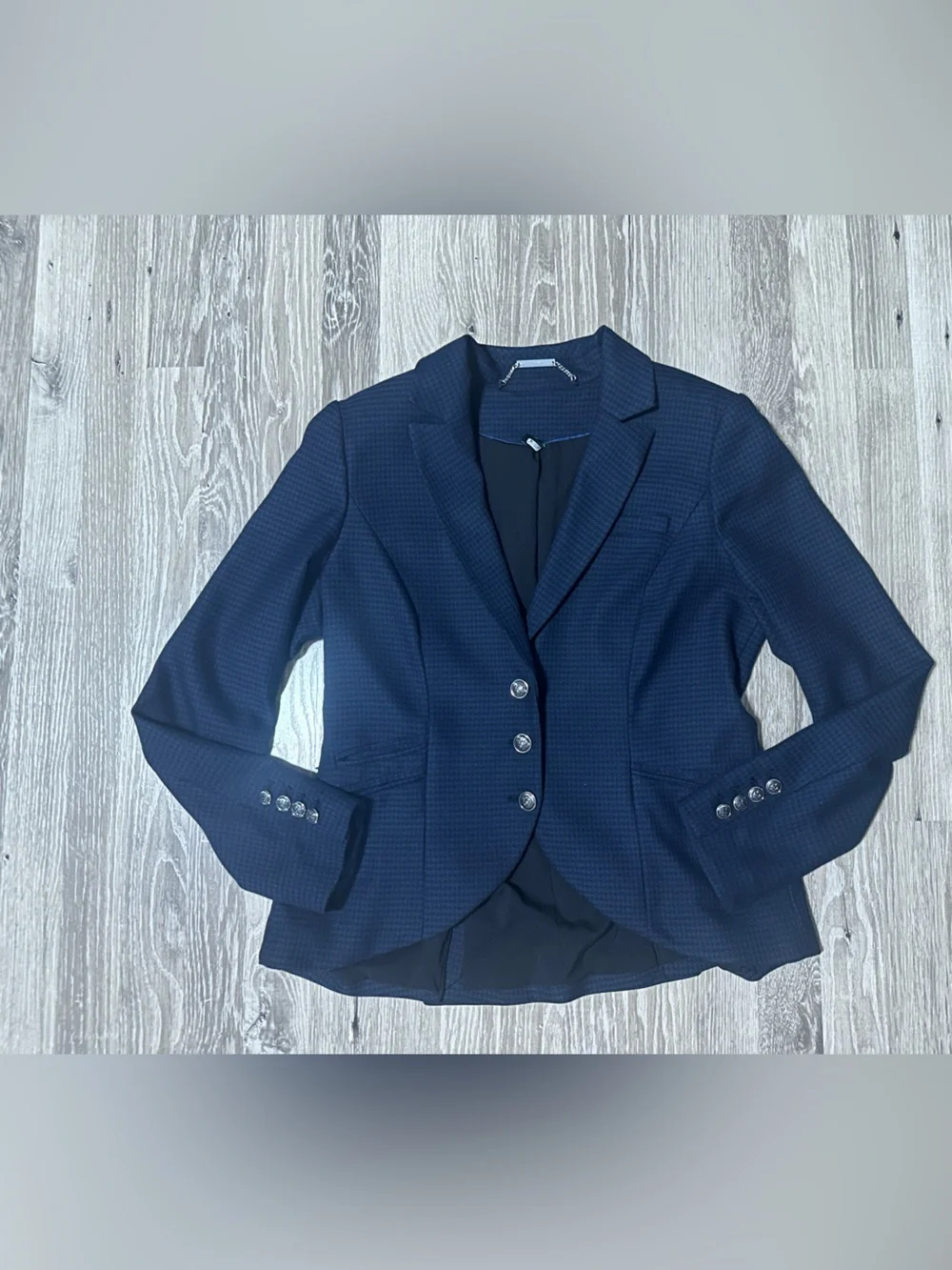 White House Black Market Navy and Black‎ Textured Jacket - Blue/Black Size 10